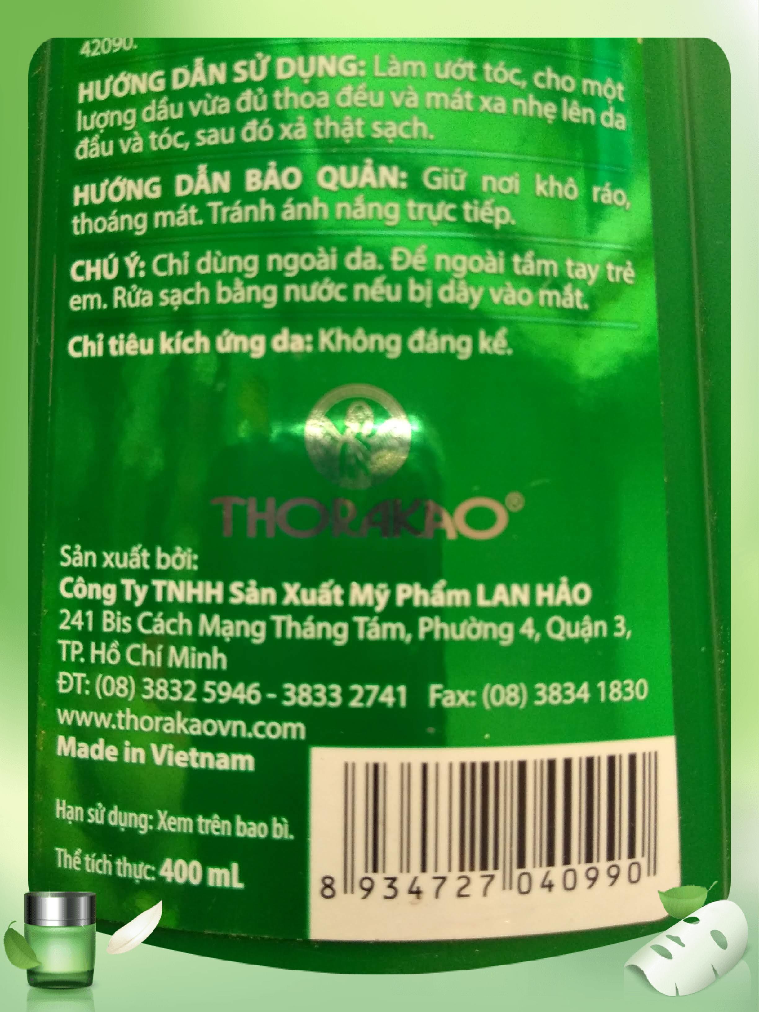Dầu gội  củ sả mần trầu Thorakao 400ml