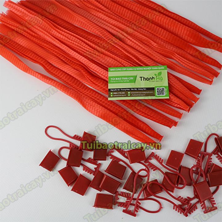 1kg túi lưới nhựa kèm khóa màu đỏ đựng nông sản dài 35cm