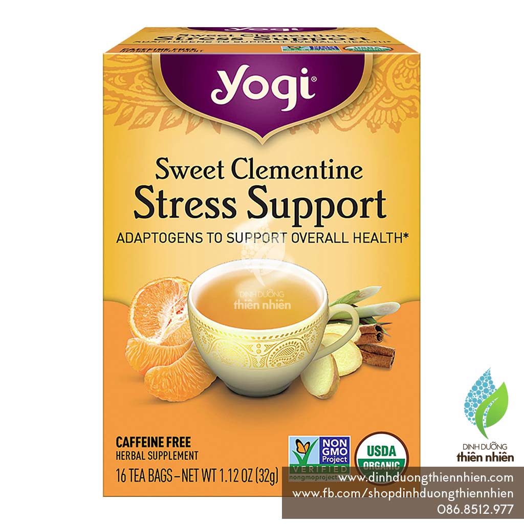 Trà Hữu Cơ Yogi Sweet Clementine Stress Support Tea, Giúp Giảm Căng Thẳng