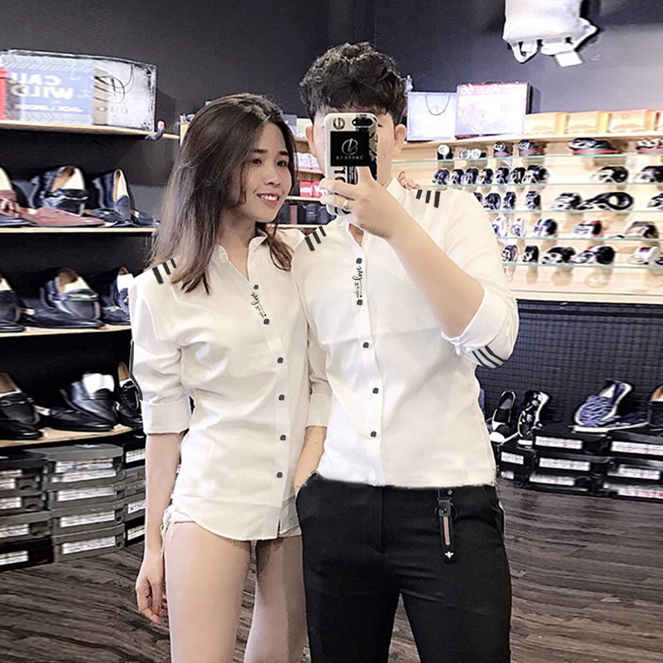 [HCM]Áo Sơ Mi Cặp Đôi Cổ Trụ NY Cao Cấp  Áo Đôi Nam Nữ Đẹp (GIÁ 1 ÁO)