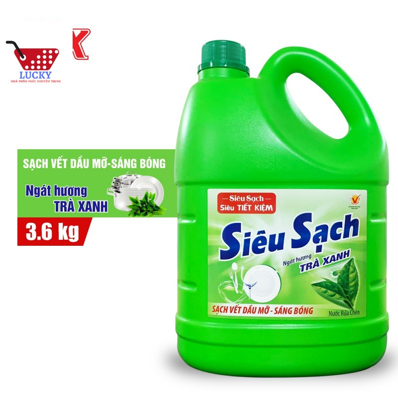 Can Nước rửa chén Lix 3,6kg-Siêu Sạch Hương Chanh/Trà xanh
