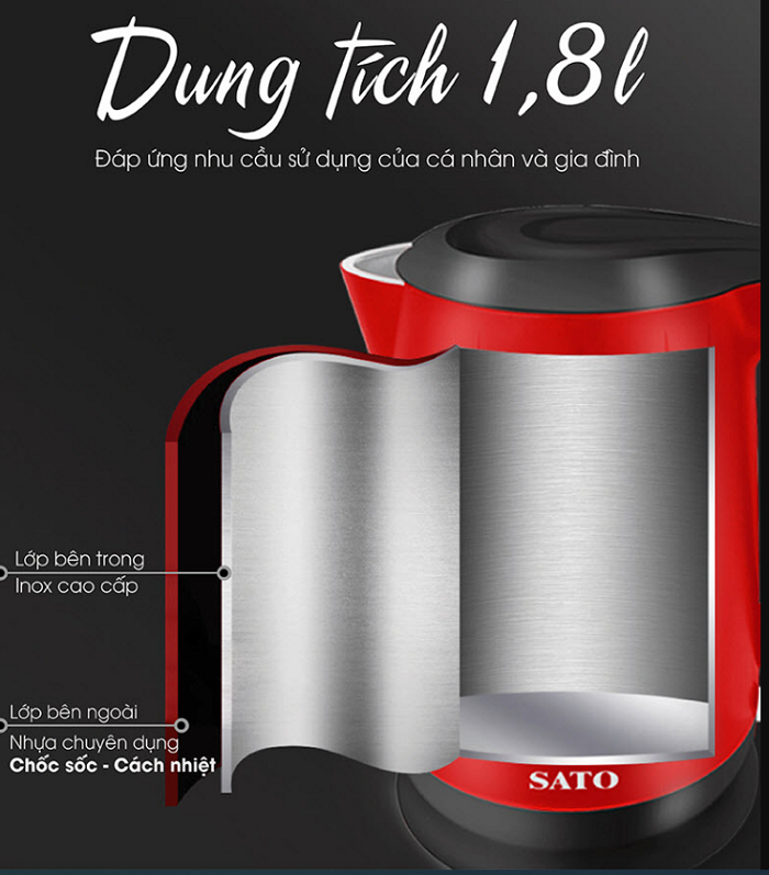 Ấm Siêu Tốc Vỏ Nhựa Sato ST-1805