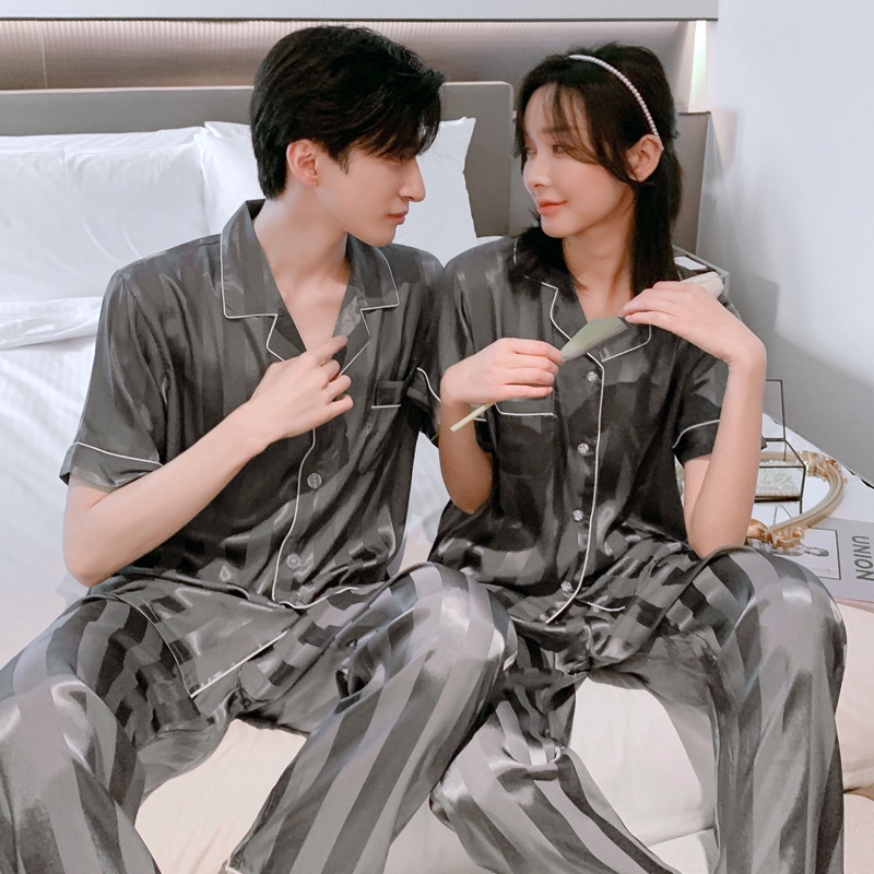 Đồ Ngủ Satin Lụa Cao Cấp 💫 Đồ Đôi Lụa Gấm Mặc Nhà Nam Nữ 💫 IVY600