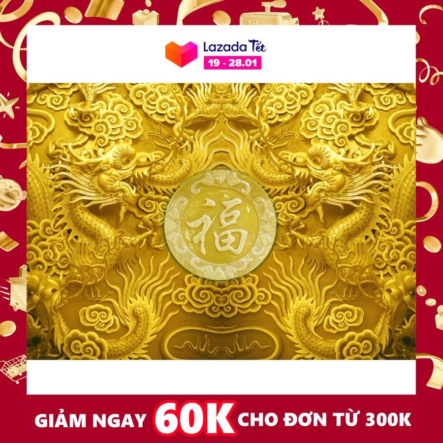 Tranh dán tường 3D VTC rồng ngọc Lunawall-0029 KT 110 x 80 cm