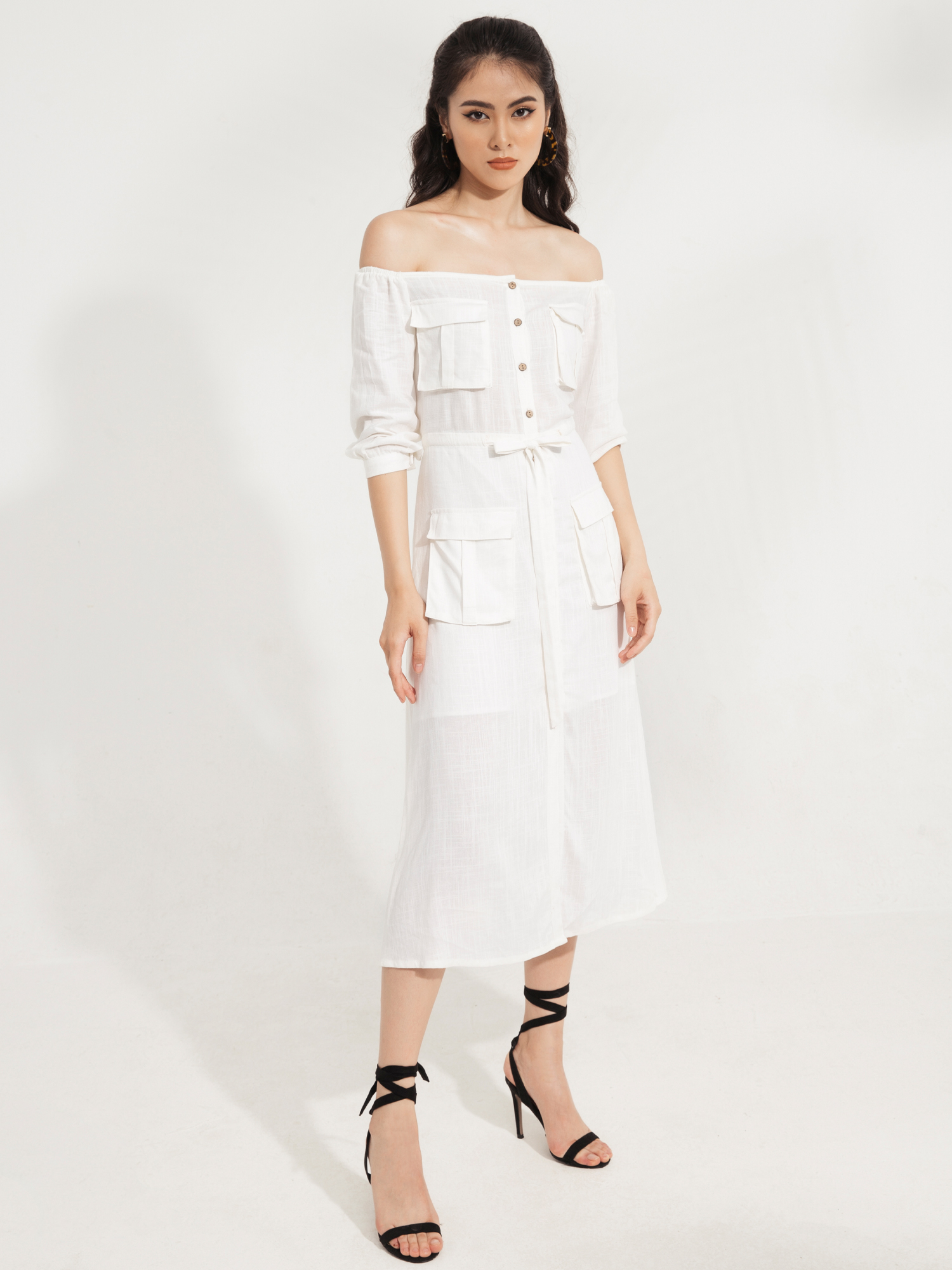 Váy liền nữ trễ vai Linen 2ND DATE ADR045W