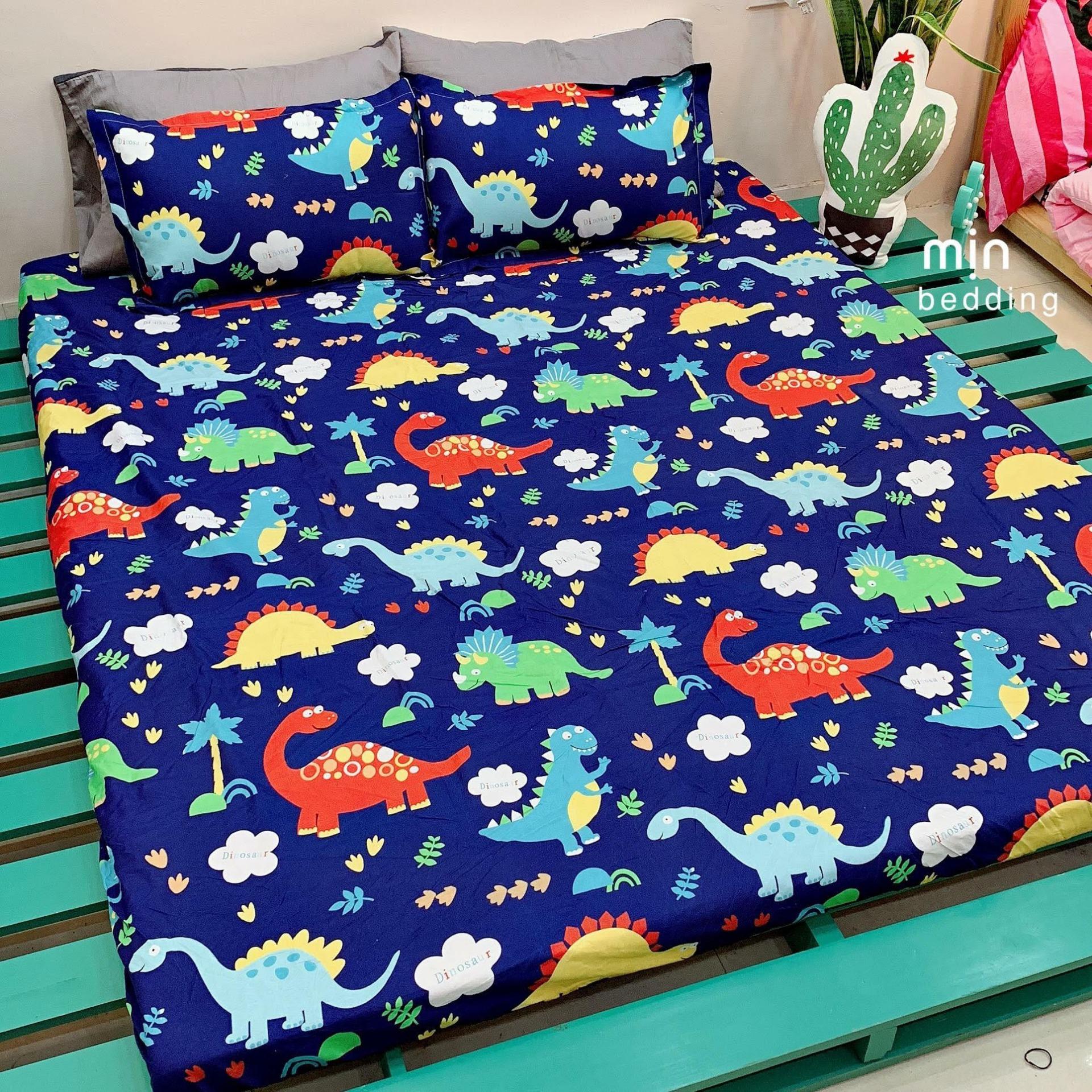 Bộ ga gối cotton Việt Khủng long đáng yêu.