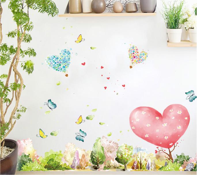 [HCM]Decal trang trí chân tường hoa lá Trái Tim-K41