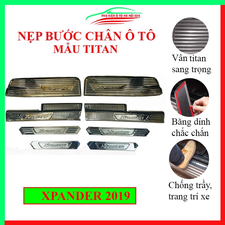 Bộ 8 nẹp bước chân trong ngoài ô tô Mitsubishi Xpander 2018-2024 mẫu titan, ốp bậc cửa lên xuống chống trầy xước, phụ kiện trang trí xe hơi