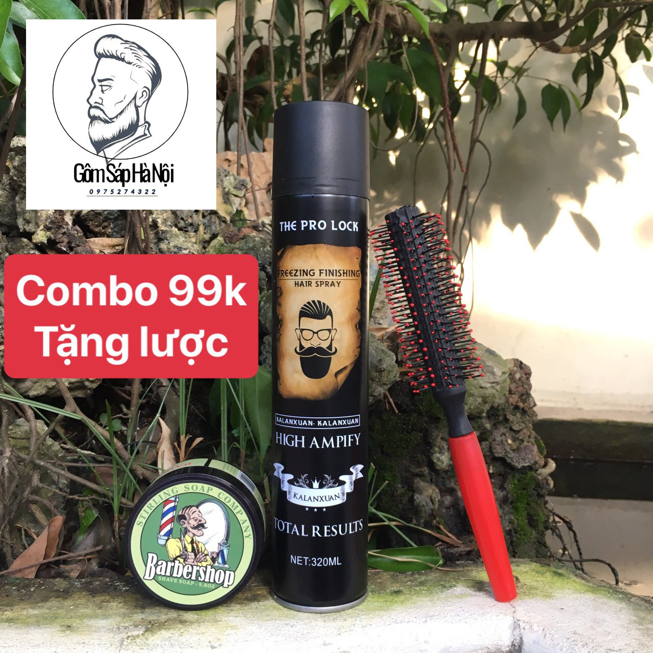 Combo Gôm Xịt Tóc The Pro Lock + Sáp Vuốt Tóc BarBer Tặng Lược