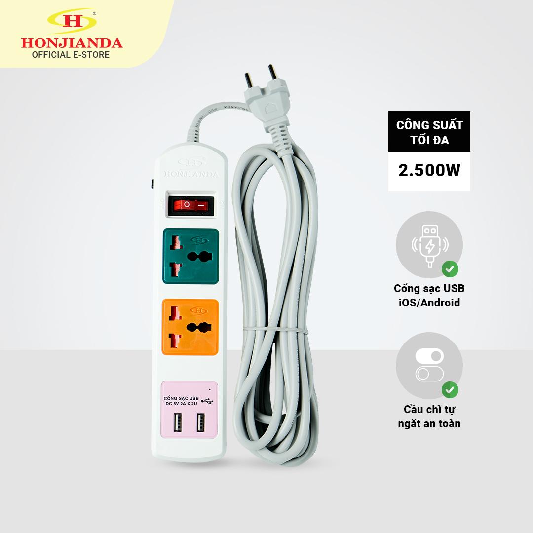 Ổ cắm điện honjianda 0533b 2.500w dây 3 mét an toàn chống quá tải