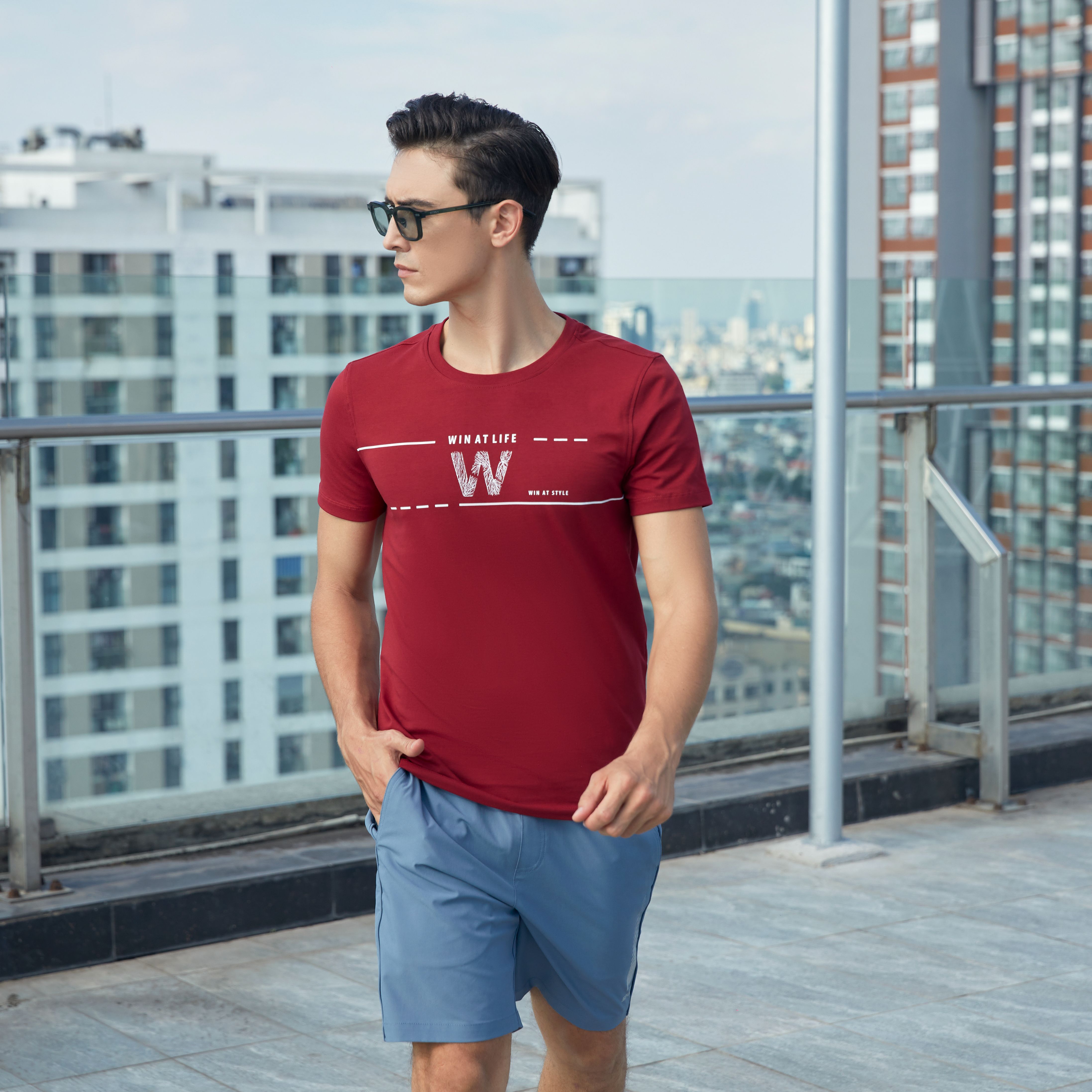 Áo tshirt nam w&w vải cotton co dãn thấm hút mồ hôi, thoáng mát wts59s