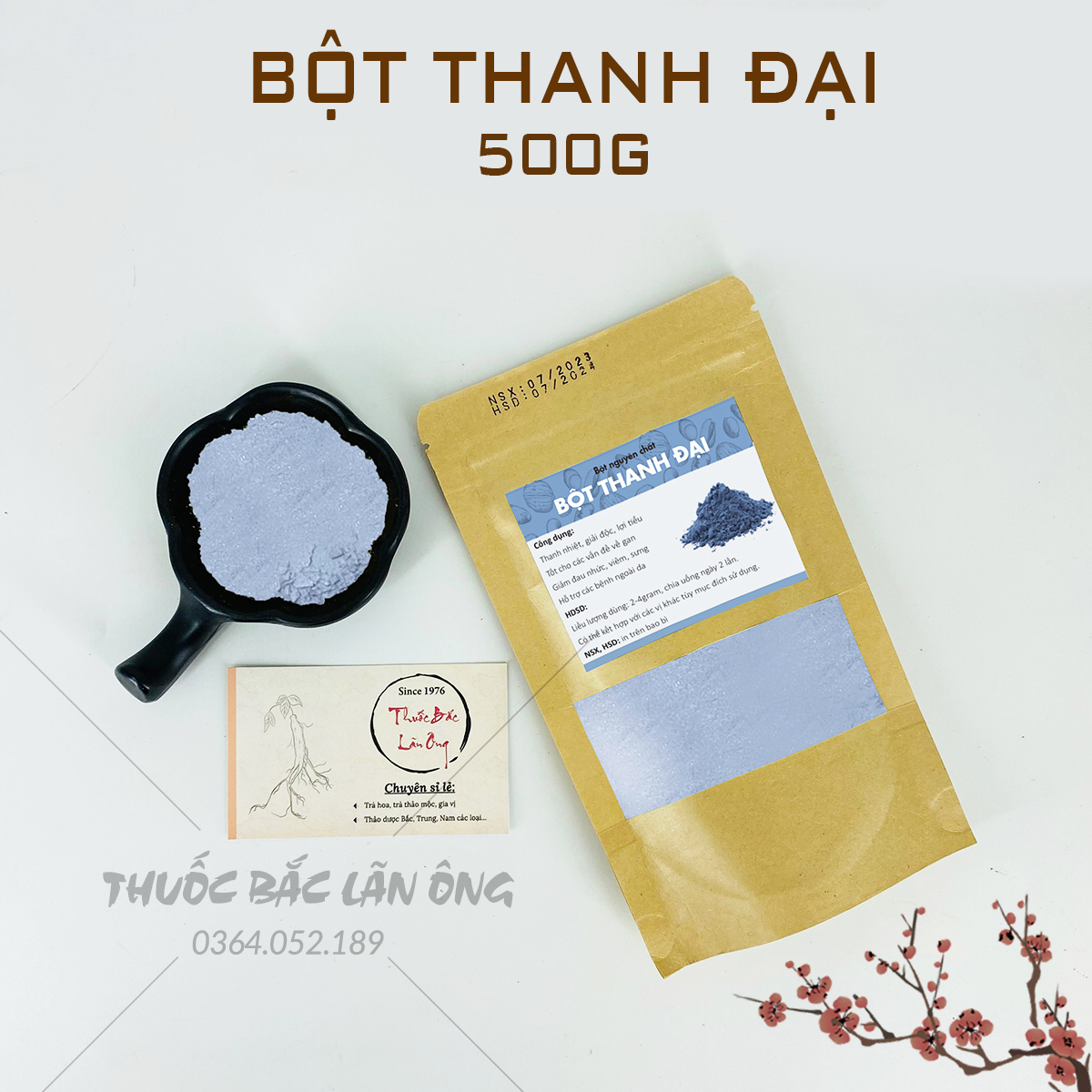 Bột thanh đại 500g, bột chàm nguyên chất, không phẩm màu - Lãn Ông