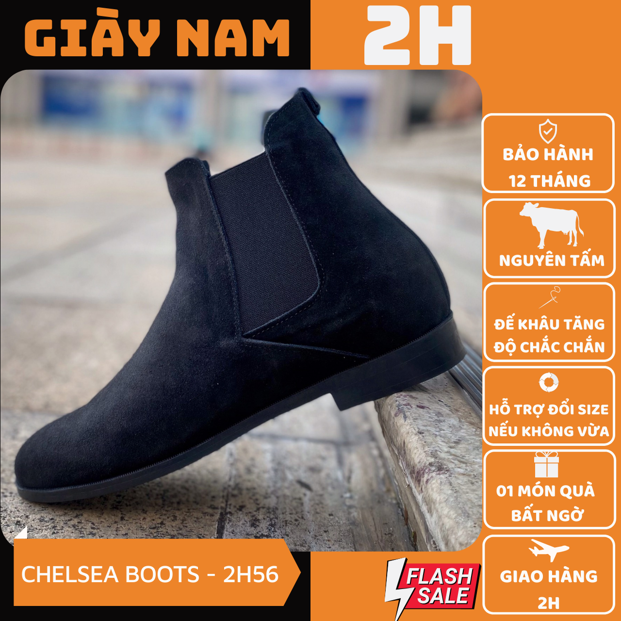 Giày chelsea boot cổ cao da bò lộn 2H - 56