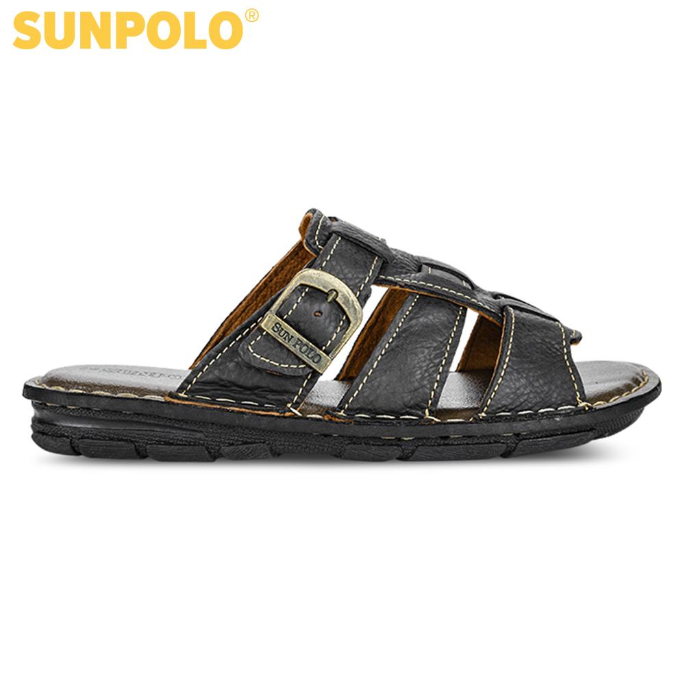 Men Leather SUNPOLO Sandals AQN001 (black)