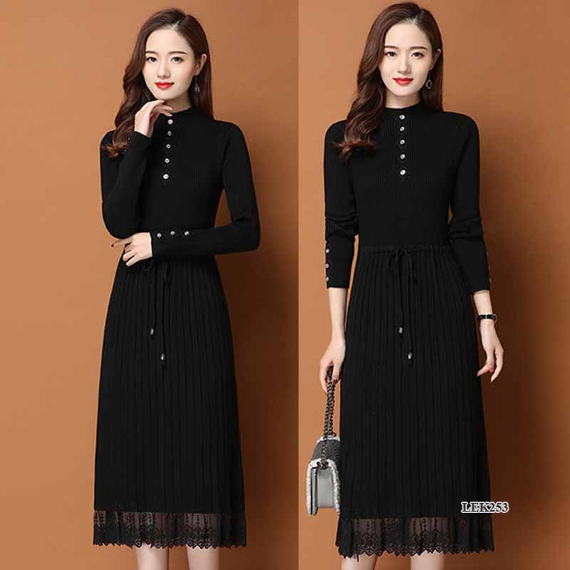 Váy len nữ thu đông phong cách Hàn Quốc LEK253