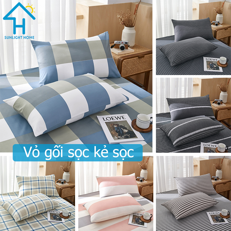 SUNLIGHT HOME 1 Cặp vỏ gối kẻ sọc, 2 chiếc vỏ gối thoáng khí, vỏ gối thoải mái