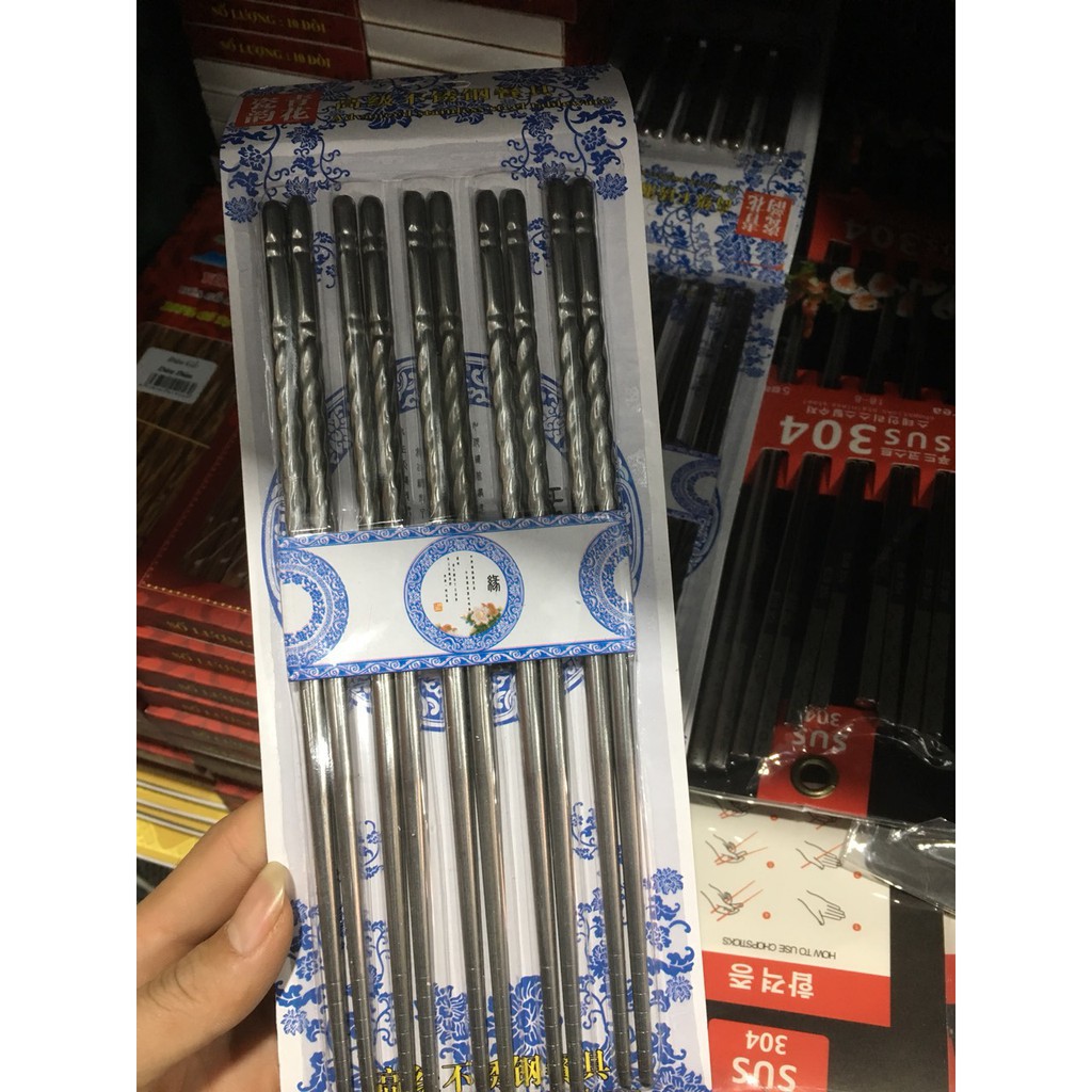 COMBO 4 Vỉ 5 Đôi Đũa Inox Xoắn - ẢNH THẬT