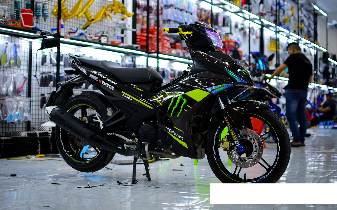 Tem trùm ex 150 monster xanh đen rẻ đẹp, tem trùm exciter 150 monster, tem trùm monster, tem trùm ex 150 monster, tem xe exciter 150 monster