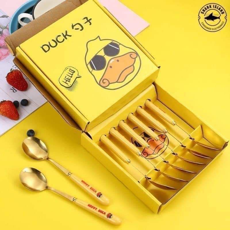 set 6 thìa inox hình vịt vàng dễ thương