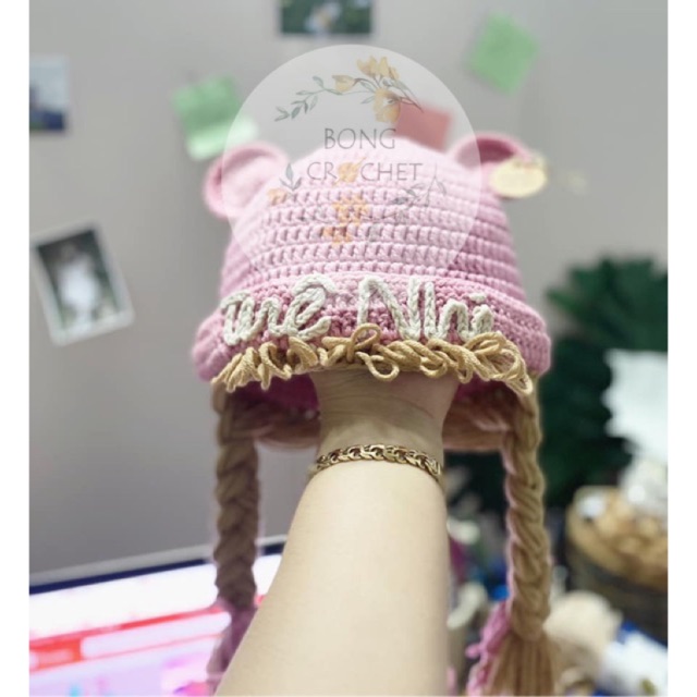 Mũ len mickey bím tóc hồng xinh cho bé yêu ???