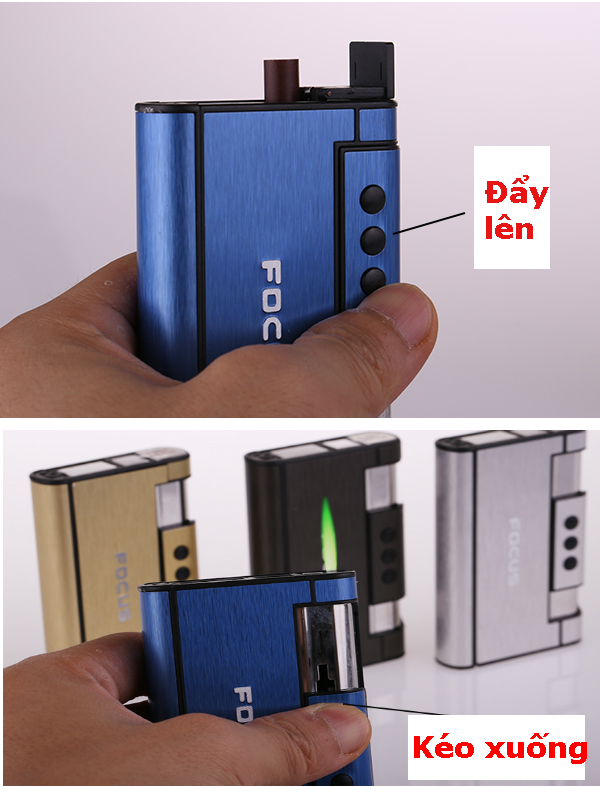[HCM]Hộp đựng thuốc lá Focus kiêm bật lửa