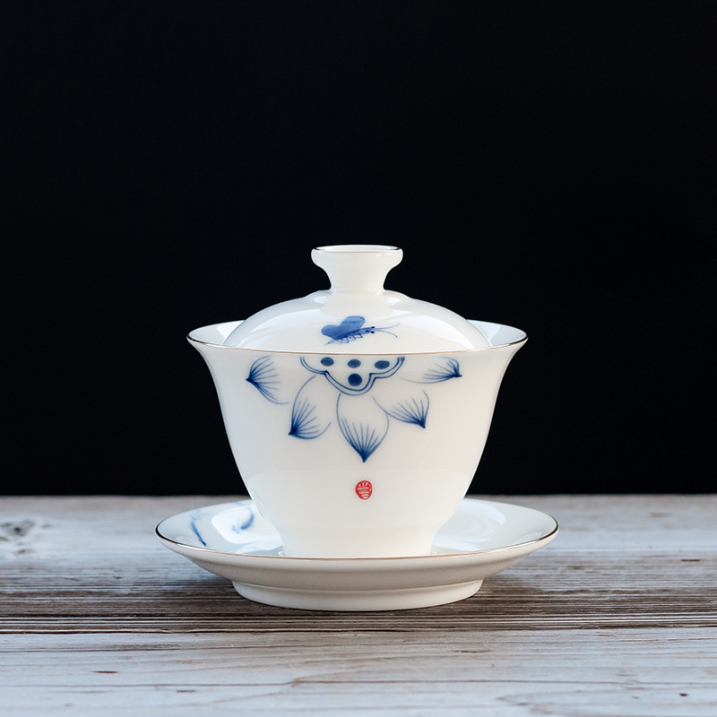Chén Khải sứ trắng Bạch Định thấu quang 180 ml