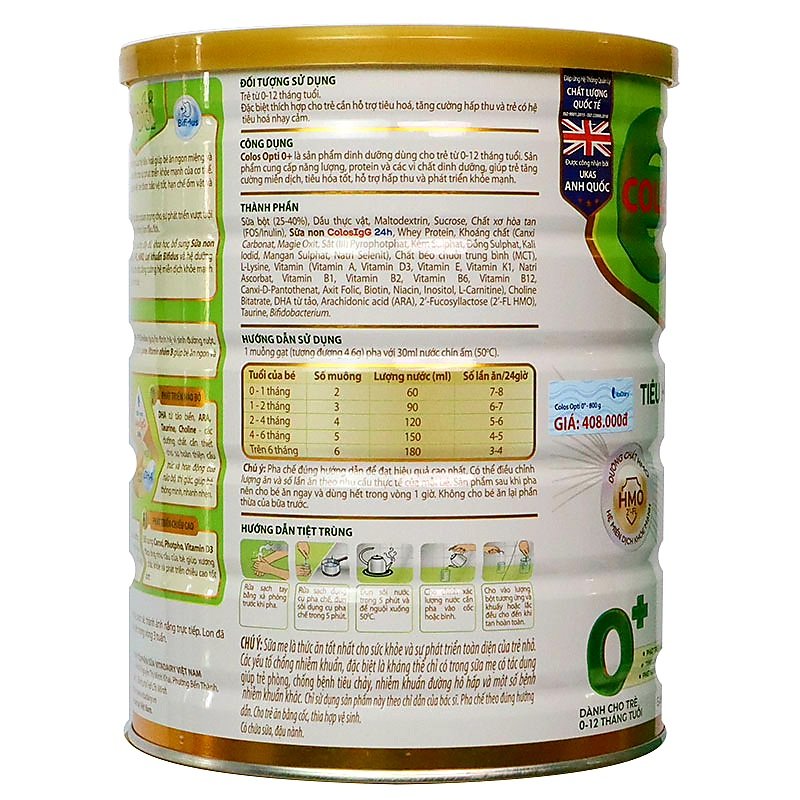 Sữa bột COLOS OPTI số 0+ 800g (Date 2026 )