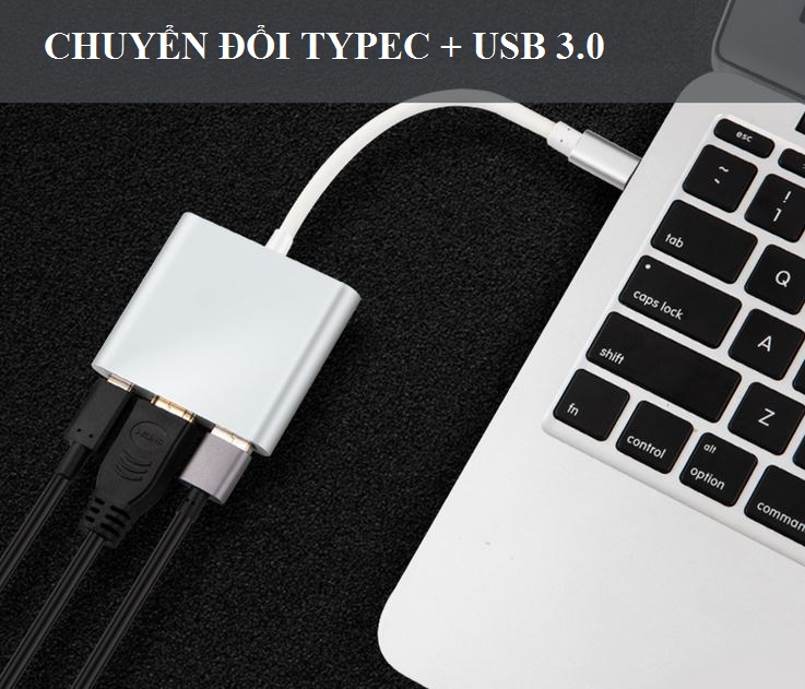 Cáp chuyển từ TypeC sang HDMI + USB 3.0 cho macbook và điện thoại