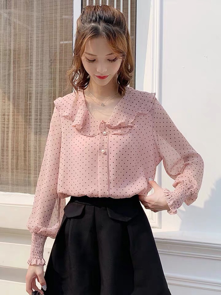 Áo sơ mi chấm bi cổ tim beyeu1688 - by6367