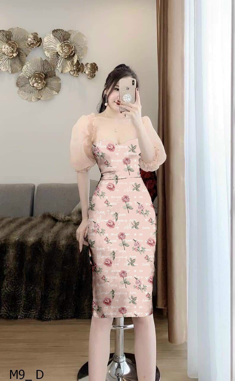 [HCM]Đầm họa tiết tay voan