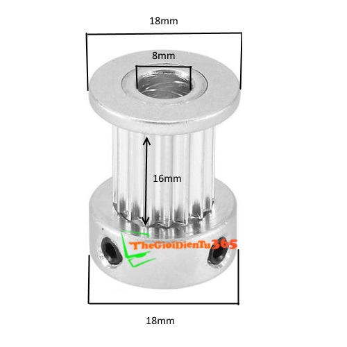 Pulley bánh răng nhôm 5m10 10 răng bản đai 16mm trục 8mm