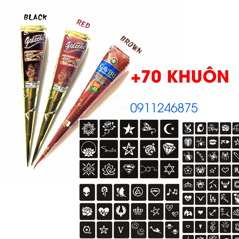 MỰC XĂM HENNA ĐEN VÀ 70 KHUÔN MINI