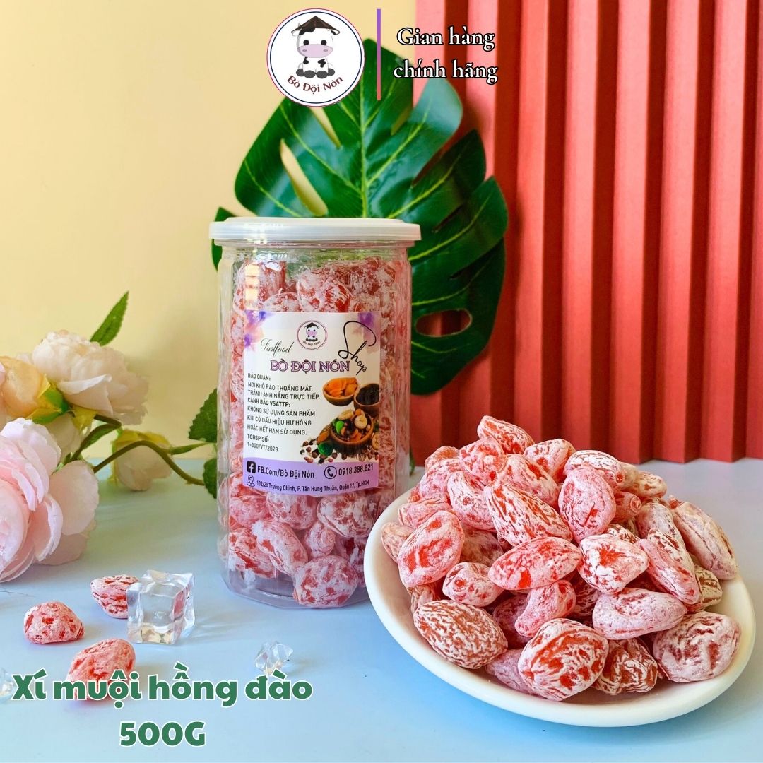 Xí Muội Hồng Đào Bao Tử Không Hạt Chua Ngọt 500g Bò Đội Nón