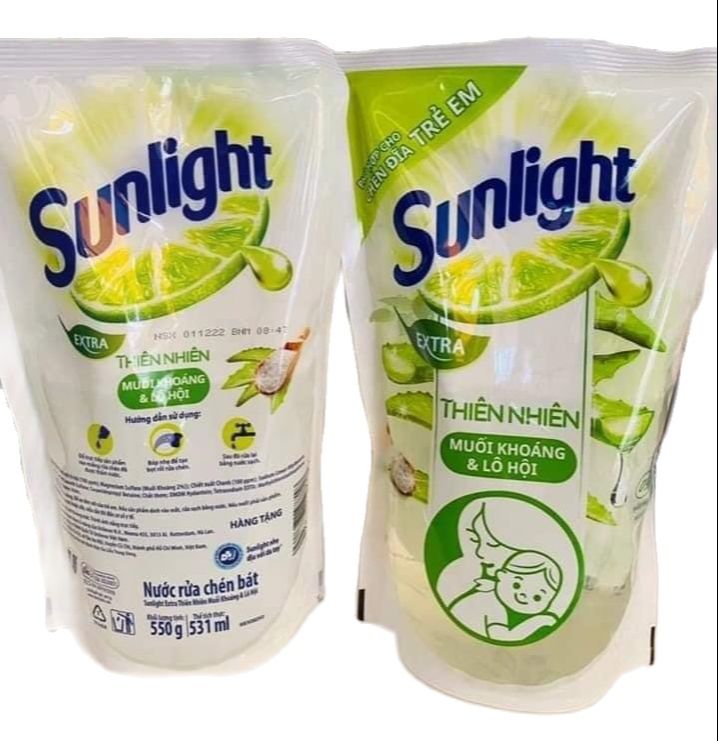 Túi nước rửa chén bát Sunlight 550gr thiên nhiên Muối khoáng và Lô hội