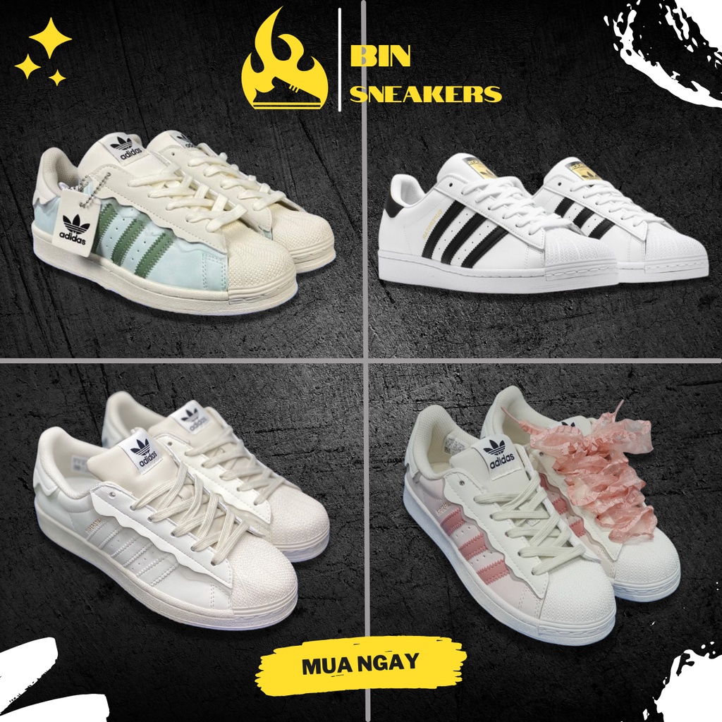 Giày Adidasss Superstar Das Sò 3 Màu Kem, Hồng, Xanh  full box, Giày thể thao Adidas Sò Trắng Đen bản Classic cực xinh