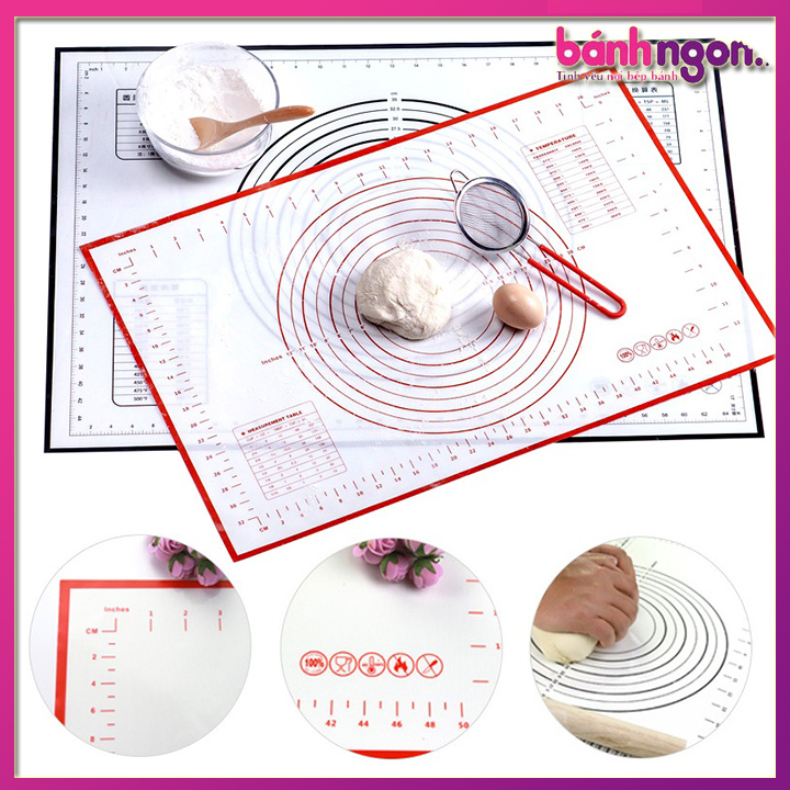 Tấm lót nhào bột/Thảm lót nướng, nhào bột, cán bột bằng silicon sợi thủy tinh chống trượt 60*40cm