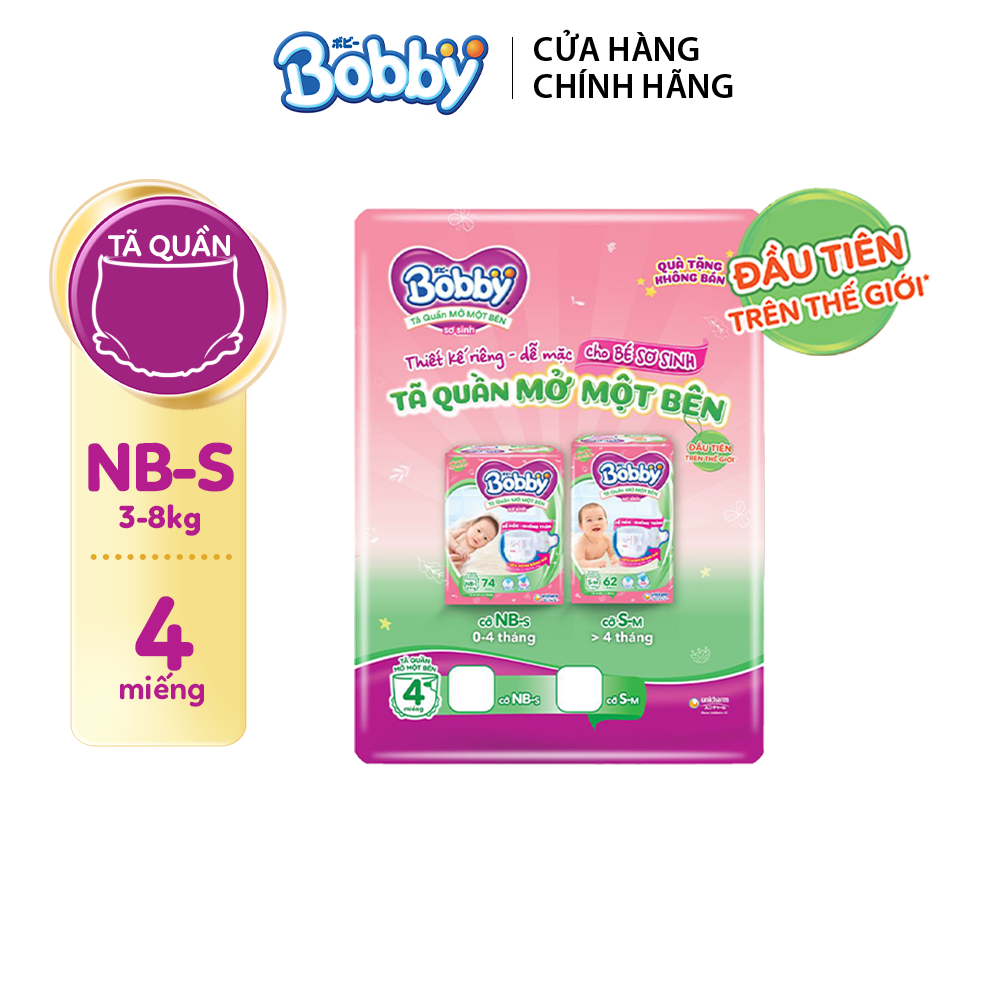 GIFT - Combo 2 Tã/bỉm quần Mở Một Bên Bobby size NB-S 4 miếng