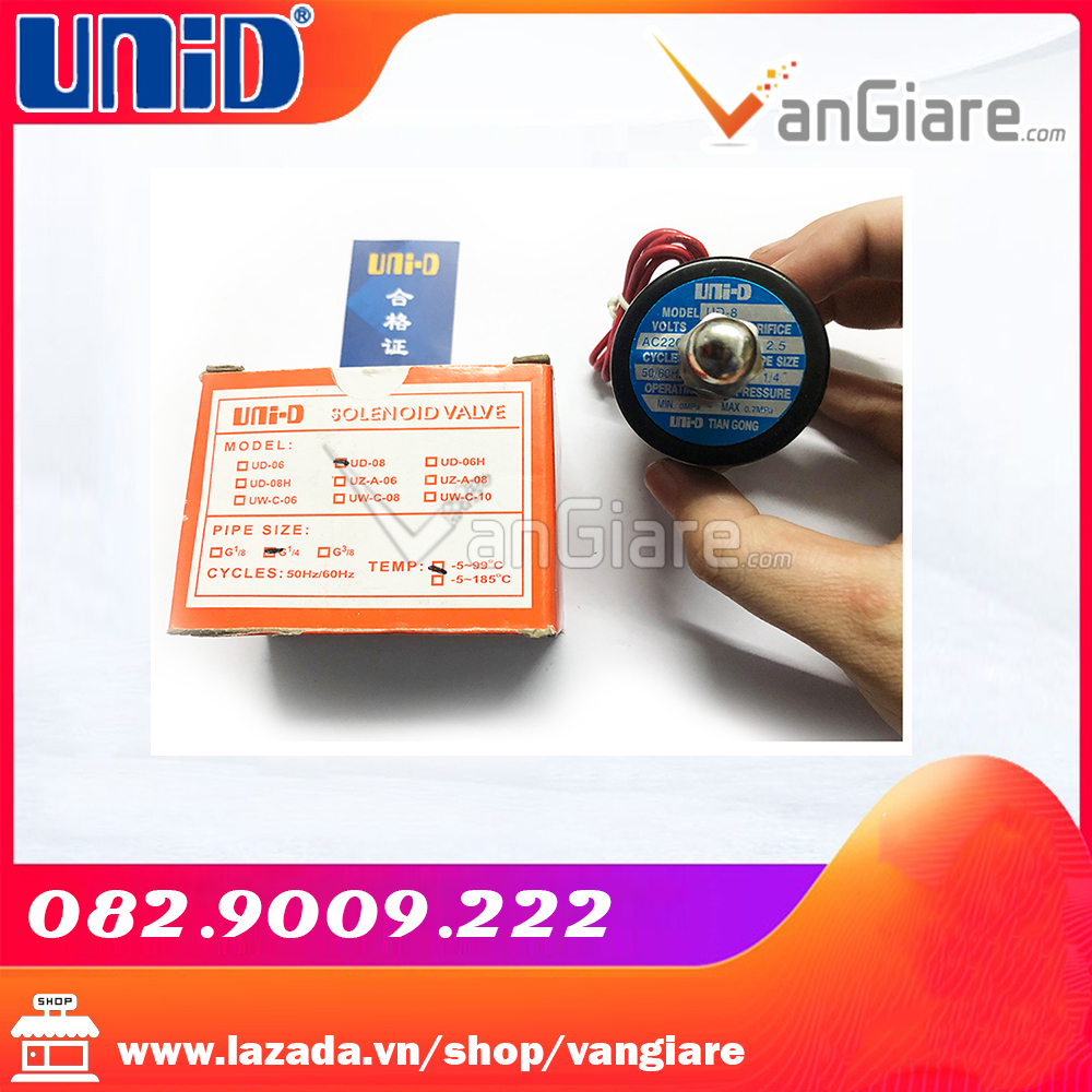 Van điện từ 17mm (Đầu coil nhập XỊN) UD10 Uni-D (12v, 24v, 110v, 220v), UW tròn