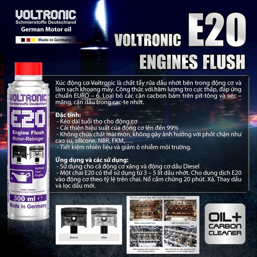 Phụ gia súc rửa động cơ Voltronic E20 Engine Flush 300ml
