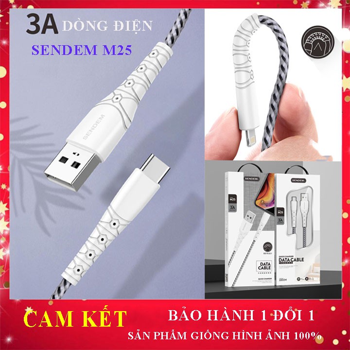 [SẠC NHANH] Cáp Dù Sac  Nhanh Sendem M25, Chân Lightning , Micro Usb,Dây Dù Chống Đứt