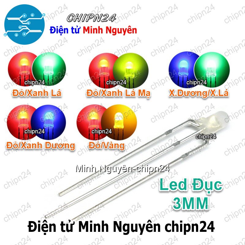 [25 con] (TK13-14) Led 2 màu 3 chân 3MM Đục (Đỏ/Vàng/Xanh Lá/Dương, Âm chung/Dương chung) - [Chọn Loại] - HHH.00168