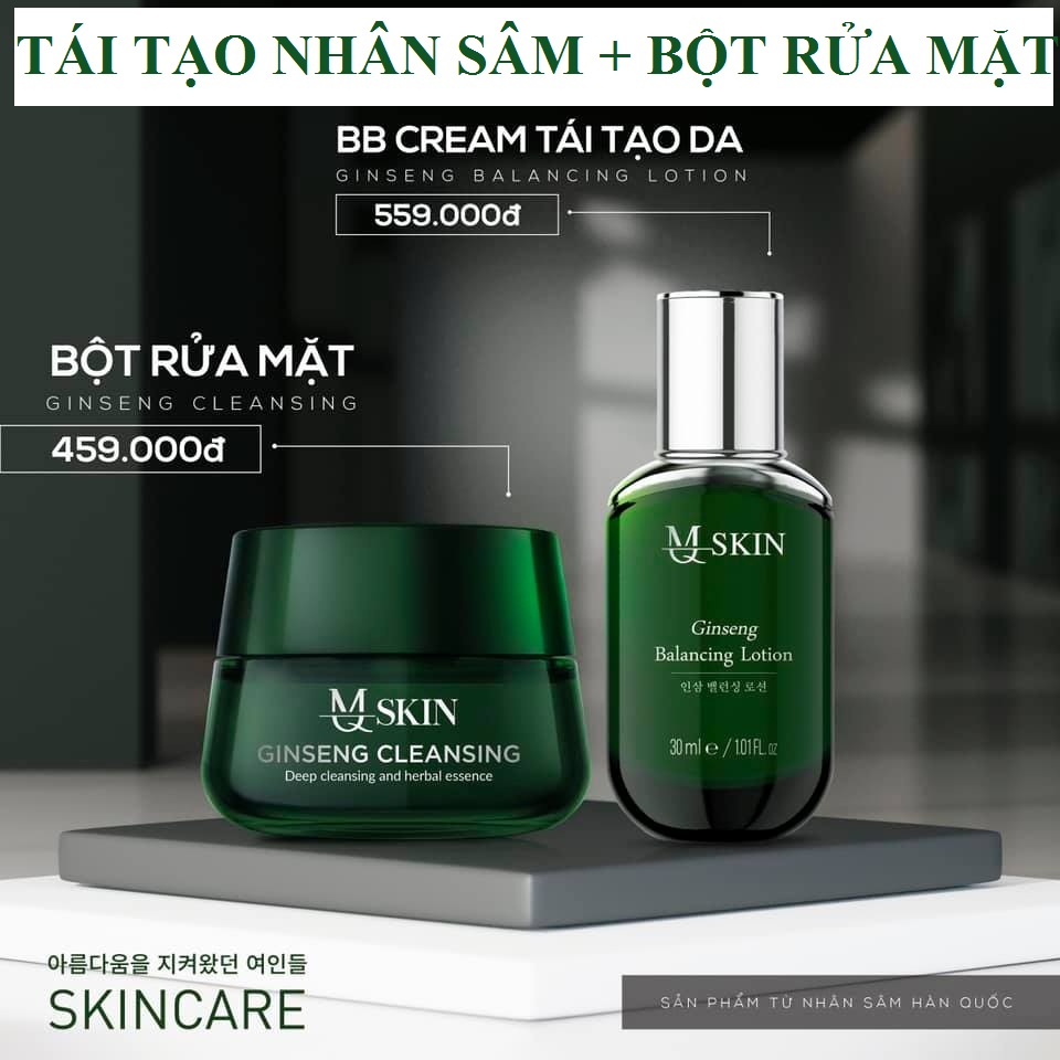 Combo tái tạo da nhân sâm BB Cream MQ SKIN + Bột rửa mặt nhụy hoa nghệ tây mẫu mới hàng chính hãng