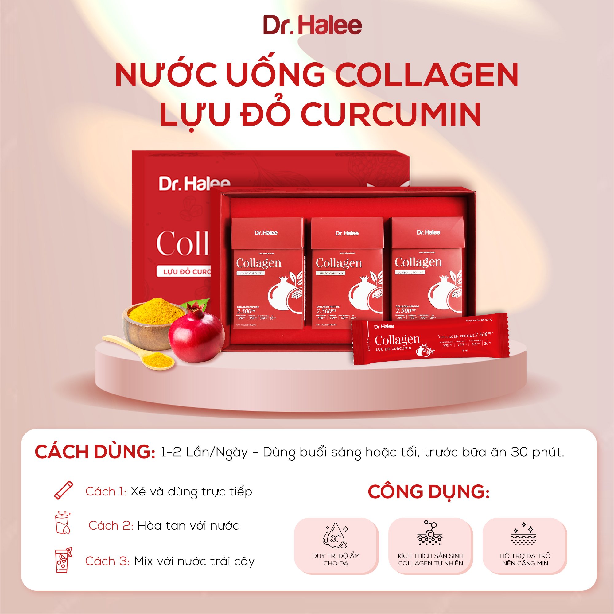 Combo 3 hộp collagen lựu đỏ curcurmin Dr.Halee