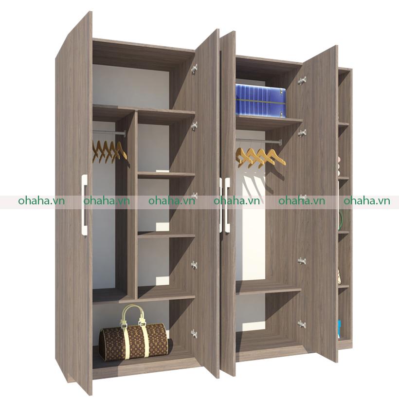 [ Freeship HCM ] [Trả góp 0%][Kèm hình thực tế] TỦ QUẦN ÁO GỖ CÔNG NGHIỆP 4 CÁNH OHAHA - TQA047