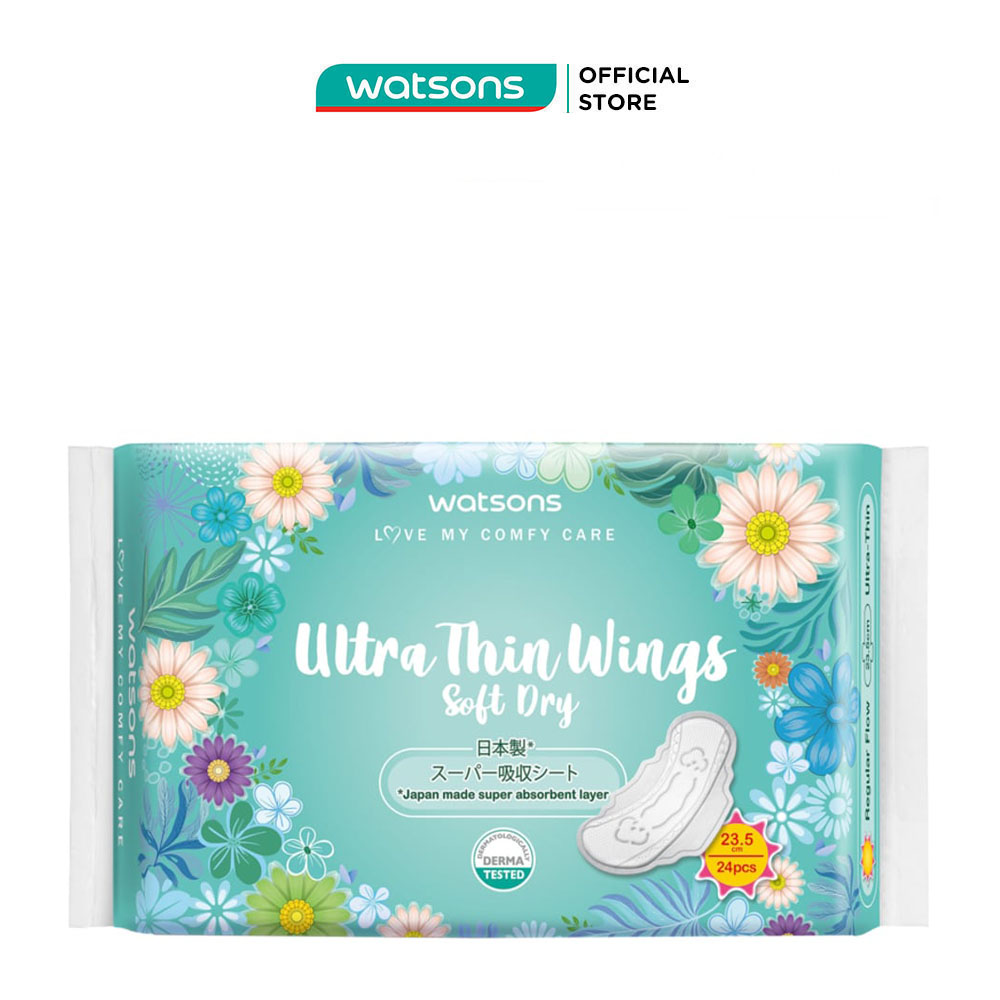 Băng Vệ Sinh Watsons Ultra Thin Wings Soft Dry 23.5cm Loại Siêu Mỏng Cánh