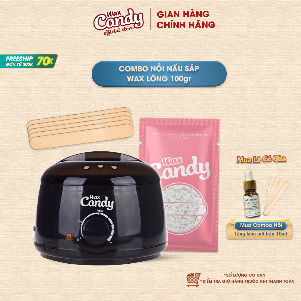 Nồi nấu sáp wax lông tặng kèm Sáp wax lông nóng Hard Wax Beans CandyWax
