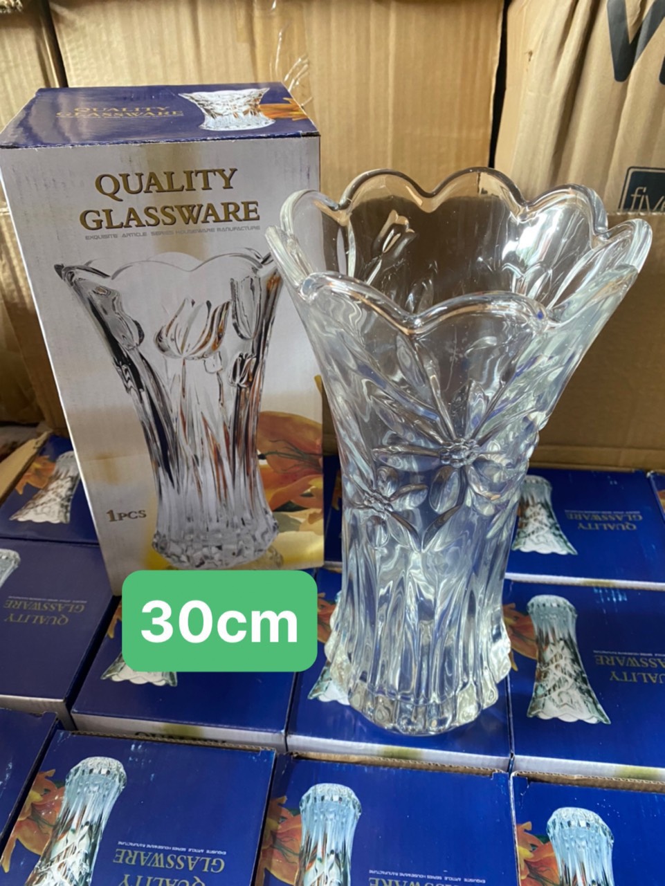 Bình cắm hoa thủy tinh trắng cao cấp 20cm, 25cm, 30cm