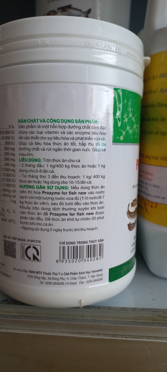 VIME- PROZYME CÁ, 1KG LON. MEN TIÊU HÓA CÁ.