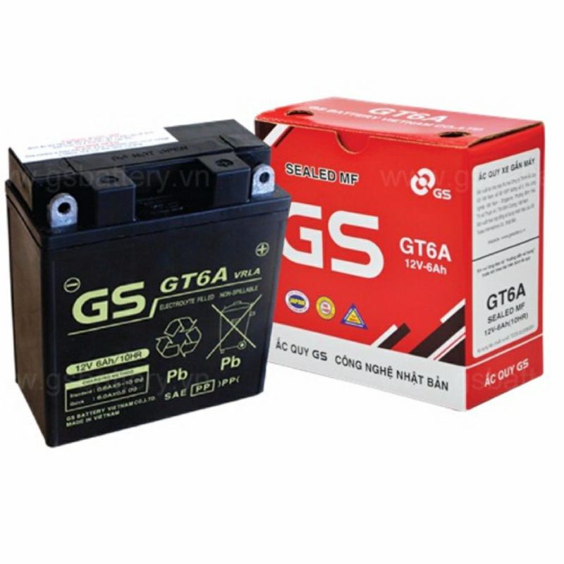 Chính hãng bình ắc quy khô gs gt6a cho xe máy dream, mio, jupiter, sirius, taurus, smart, viva, wave...