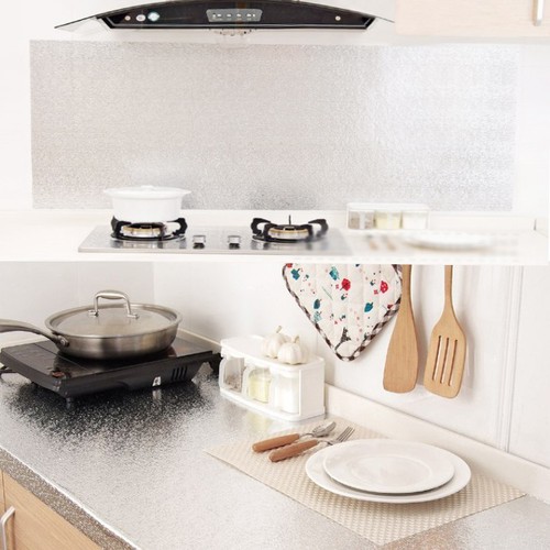 Cuộn giấy bạc dán bếp chịu nhiệt siêu sạch 60cmx2m-Cuộn giấy bạc dán nhà bếp-Cuộn giấy bạc tráng nhôm cách nhiệt dùng dán tường bếp dán lót mặt bếp dán lót tủ dán tường có sẵn keo chỉ cần lột ra dán có thể tự dán dễ dàng